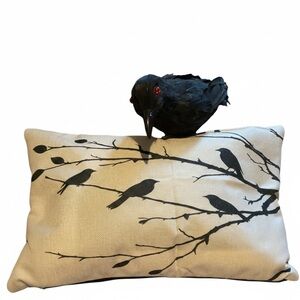 BLACK CROW & BLACK BIRD PILLOW. NEW WITHOUT TAGS